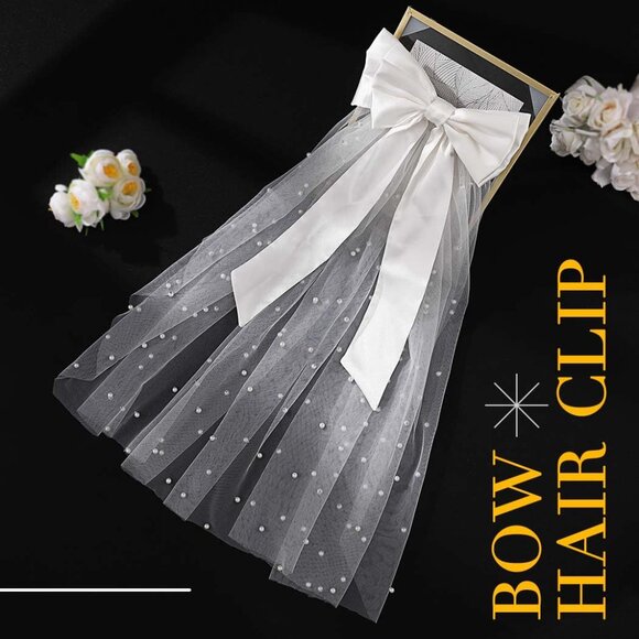 Wedding Bow Veil for Women Bridal Bachelorette Party Hair Clip White - Picture 2 of 7